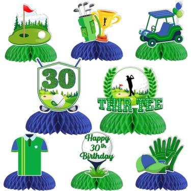 Imagem de Jollyboom Decorações de 30 anos de golfe, 8 peças de centro de colmeia de golfe 30 peças para mesa decoração de aniversário de 30 anos de golfe feliz aniversário para homens, tema esportivo de golfe,