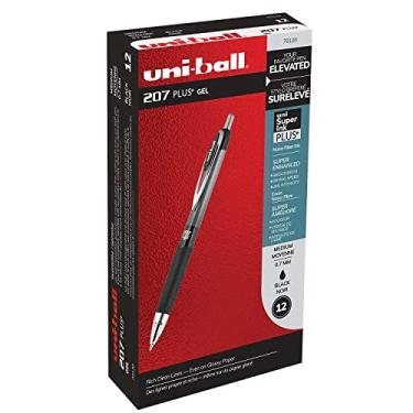 Imagem de uni-ball 207 Plus+ canetas de gel retráteis, ponta média (0,7 mm), preta, 12 unidades