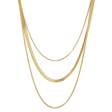 Imagem de Loqimu Colar gargantilha de cobra de três camadas de aço inoxidável com clavícula para mulheres, adolescentes, meninas, delicadas, joias para presente, Aço inoxidável, Sem Pedra Preciosa