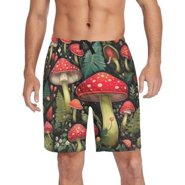 Imagem de CHIFIGNO Calças de pijama masculinas, shorts lounge, calças de pijama com bolsos e cordão, Cogumelos vermelhos, G