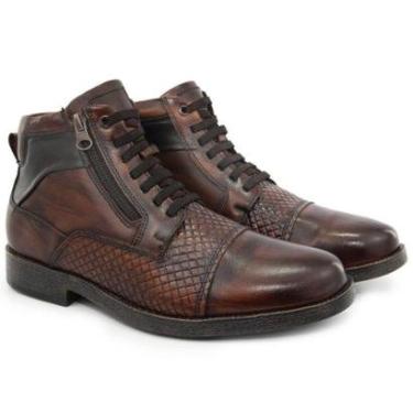 Imagem de Bota Casual Coturno Masculino Couro Social Urbano Atacador Forrada Detalhada Zíper Marrom-Masculino