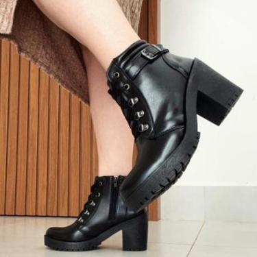 Imagem de Bota Feminina Salto Alto Bloco Medio Coturno Ajuste Tornozelo-Feminino
