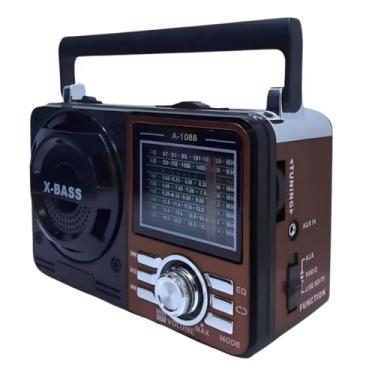 Imagem de Rádio AM FM Retrô Vintage Portátil Com Bluetooth Cartão SD TF Auxiliar Recarregável Bivolt 110v 220v AD-1088 Antigo a Pilha e Tomada com Lanterna Univerza (Marrom)