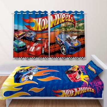 Imagem de Conjunto de Quarto Infantil Jogo de Leçol + Cortina Carros de Corrida Hot W.