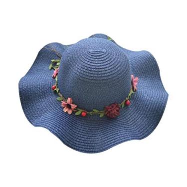 Imagem de Mulheres meninas verão praia palha chapéu de sol bowknot flor rattan grinalda balde proteção uv ampla borda ondulada boné/195