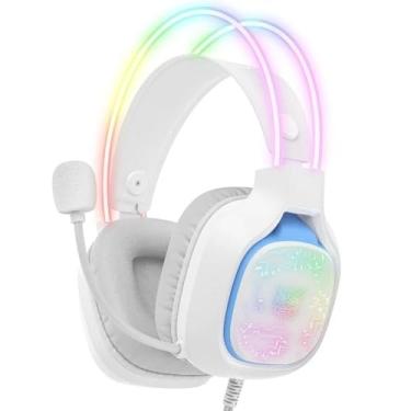 Imagem de Waillynice Fone de ouvido para jogos X22 RGB com iluminação dinâmica com fio com microfone de cancelamento de ruído para PC, PS4, Xbox PS5 (Branco)