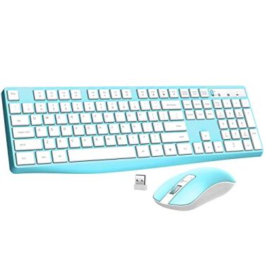 Imagem de Combo de teclado e mouse sem fio, mouse Lovaky 2,4 G ergonômico de tamanho completo, teclado e mouse USB sem fio ajustáveis, clique silencioso para computador/laptop/Windows/Mac (pacote com 1, azul)