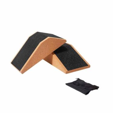 Imagem de YIJU Cortiça agachamento cunha yoga tijolo durável antiderrapante plataforma de treinamento portátil para pilates bezerro levantar ginásio treino, 2 peças com bolsa