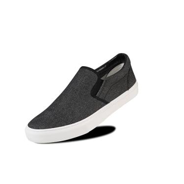 Imagem de Tênis masculino clássico de cano baixo, mocassins, de lona, largo, com palmilha macia, casual, para homens, sapatos de caminhada confortáveis, tênis sem cadarço para homens, Jeans preto, 41