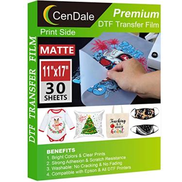 Imagem de CenDale Filme de transferência DTF 28 x 43 cm - 30 folhas de filme DTF fosco de dupla face para corte de sublimação, impressão direta em filme em todas as cores de tecidos e camisetas têxteis, papel