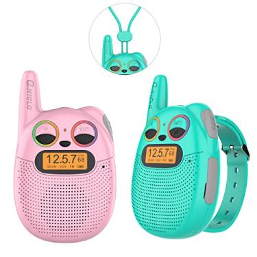 Imagem de QNIGLO Q136 Walkie Talkie Infantil, rádio FM de longo alcance de 22 canais FRS mais de 2 km, Acampar Cavalgar Correr, melhor presente e brinquedo para crianças de 3 a 12 anos (Rosa + Tblue)
