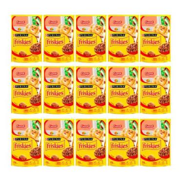 Imagem de Kit 15 Ração Úmida para Gatos Friskies Adultos Sabor Carne ao Molho em
