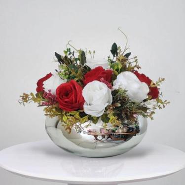 Imagem de Arranjo de Mesa Flores Rosas Vermelhas No Vaso Prata - La Caza Store