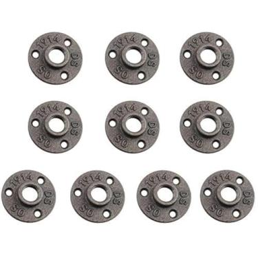 Imagem de Flange de piso de ferro fundido 3/4, Hellopet pacote com 10 flanges internos de base fixa de aço industrial com orifício rosqueado para tubos industriais, móveis e decoração DIY