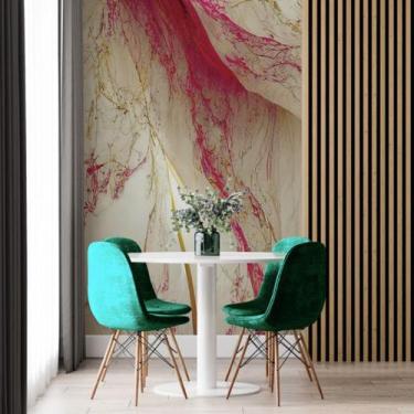 Imagem de Papel de Parede Painel 3D Mármore Branco Vermelho Ouro 2M Revestimento