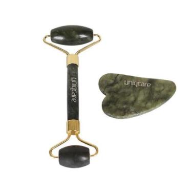 Imagem de Roller Massageador Facial & Gua Sha - Pedra Natural Jade - Uniqcare
