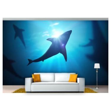 Imagem de Papel De Parede Animais Tubarões Oceano 3D Anm260 - Você Decora