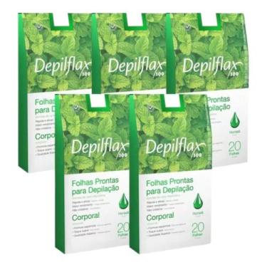 Imagem de Kit 5 Folhas Prontas Corporais Depilação Cera Depilflax Hortelã 100 Un