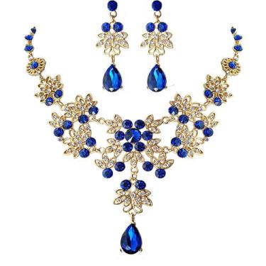 Imagem de Conjunto Colar e Brincos Joias Elegantes Luxo Gota Cristal - anjo da m