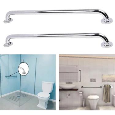 Imagem de Barra Alça Apoio 60cm Inox Kit 2 Uni PCD Acessibilidade Deficiente Cad