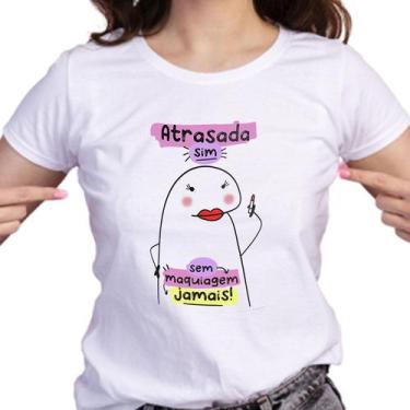 Imagem de 1 Camiseta Bonequinho Flork Meme Atrasada Sim sem Maquiagem Jamais Cam
