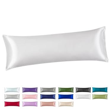 Imagem de Capa de almofada corporal de cetim, fronhas brancas sedosas e refrescantes de seda com fecho de envelope (50 x 137, branco)