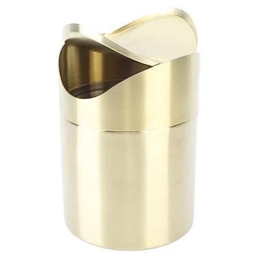 Imagem de Lixeira De Mesa Compacta, Lata De Lixo Pequena Com Tampa, Mini Lata De Lixo De Bancada De Aço Inoxidável Para Escritório, Estilo Dourado