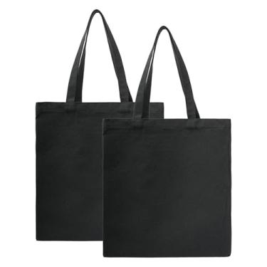Imagem de TOPASION Sacolas de lona de algodão - Sacos de compras de tecido leve para atividades de promoção DIY - Cor sólida, Preto, Large