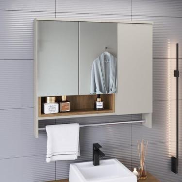 Imagem de Armário Espelheira para Banheiro Olívia com 3 Portas, Um Nicho e Toalh