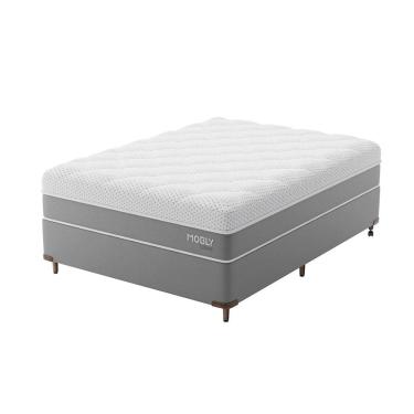 Imagem de Cama Box Casal com Colchão Sublime Mola Ensacada e Espuma Viscoelástica (32x138x188) Cinza e Branco
