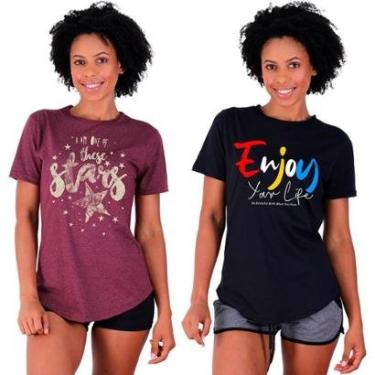 Imagem de Kit 2 Camisetas Longline Feminina MXD Conceito Slim Diversas Estampas-Feminino