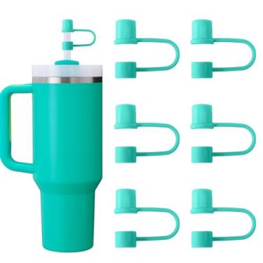 Imagem de CEDIDJAC 6 peças de tampas de palha de silicone compatíveis com copo Stanley de 850 a 1,134 g copo com alça de 10 mm tampa de canudo reutilizável para acessórios de copo Stanley (verde)