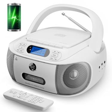 Imagem de Combo CD Cassette Player, Boombox recarregável Hernpark com Bluetooth 5.1, leitor de CD com controle remoto, gravação em fita, rádio FM, super graves, som estéreo, unidade auxiliar/USB, conector de