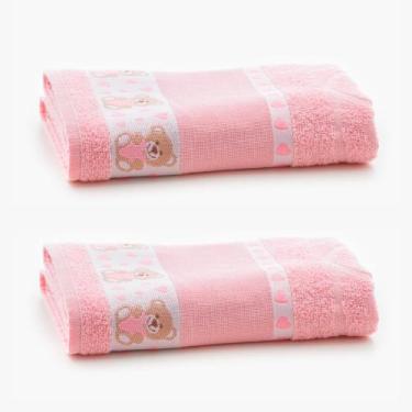 Imagem de Kit 2 Toalhas De Banho Infantil Baby 75x110cm Com Barra Ponto Cruz e C