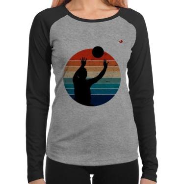 Imagem de Baby Look Raglan Vôlei Vintage Sunset Manga Longa - Foca na Moda, Cinz