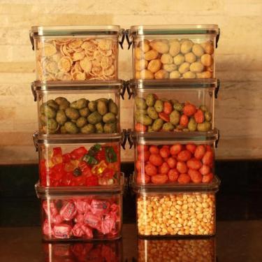 Imagem de Kit Potes Hermético Plástico Empilhável Quadrado Resistente 8 Peças - 