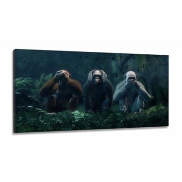 Imagem de Quadros Decorativos 3 Macacos Sabios em Tecido Canvas 130x60 - Wall Fr