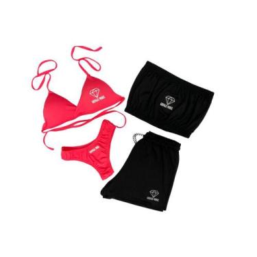 Imagem de Conjunto Biquíni Asa Delta, Refletivo + Cropped + Short - Gringas Mode