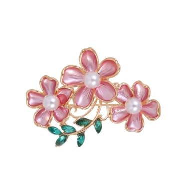 Imagem de Broche de flor delicado para mulheres, cristal de pérola, três flores, alfinetes, lapela, roupas, camisa, acessório para casamento, formatura, festa, bijuteria elegante, Adjustable, Metal Cristal, Sem