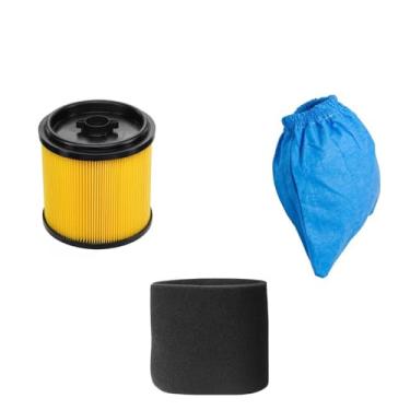 Imagem de 1 CONJUNTO Ruiqiwei VRC51 Saco de filtro de pó, cartucho VCFS 3701 filtro HEPA para aspirador de pó, filtro de espuma úmida VFF51 compatível com aspiradores secos e úmidos Vacmaster de 5 a 20 galões
