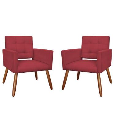Imagem de Combo 02 Poltronas Decorativas Camila Pés Palito Suede Vermelho - DS E