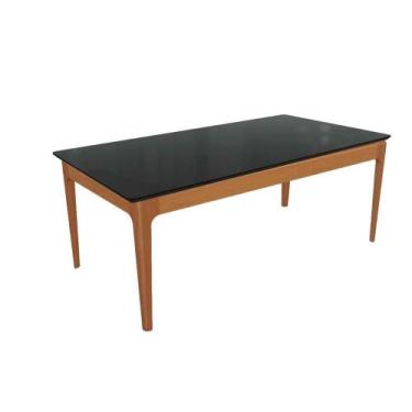 Imagem de Mesa p/ Cozinha Mira Madeira Maciça c/ Tampo Madeirado c/ Vidro 90x160