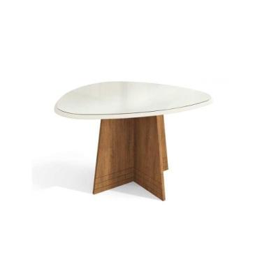 Imagem de Mesa p/ Cozinha Lótus c/ Tampo Madeirado c/ Vidro 135x105cm Freijó/Off