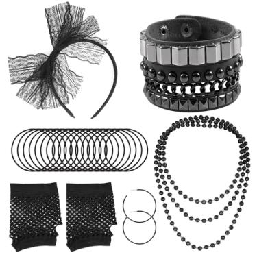 Imagem de JAZTAKU Pulseira de couro punk motociclista anos 80 acessórios de fantasia para mulheres 90 Punk Rock Emo Goth Jewelry, Medium, Poliéster, Sem Pedra Preciosa