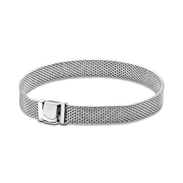 Imagem de QeenseKc Pulseira de malha de reflexões para Pandora Reflexão Clip-on Charm Bead Mulheres Tamanho 16cm-22cm, 6.7 inches, Prata esterlina Aço inoxidável, Base