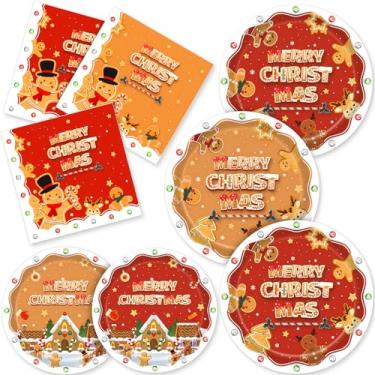 Imagem de Conjunto de pratos e guardanapos de papel para homem de gengibre de Natal, 180 peças, serve para 60 peças, artigos de festa de gengibre de Natal, inclui pratos de jantar, pratos de sobremesa,