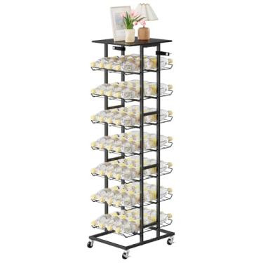 Imagem de Rack de armazenamento de garrafa de água – Organizador independente de 7 níveis com rodas, suporte móvel de garrafa para chão, prateleira de refrigerante de metal que economiza espaço para cozinha