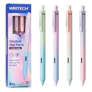 Imagem de WRITECH Canetas de gel ponta fina: tinta preta retrátil de 0,5 mm, escrita suave de 4 quilates, sem sangramento, com barril de caneta colorida gradiente estética para anotações, esboços