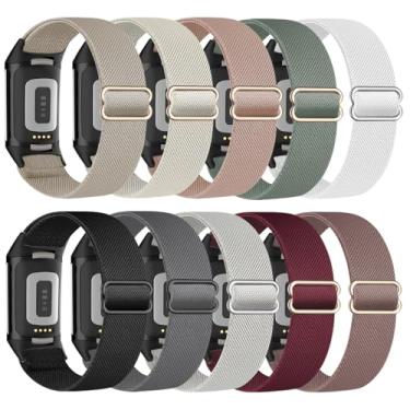 Imagem de Oanux Pulseira elástica compatível com Fitbit Charge 5 para mulheres e homens, pulseira de reposição esportiva ajustável de nylon macio para Fitbit Charge 5/Fitbit Charge 6