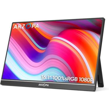 Imagem de ARZOPA Monitor portátil de 16.1", monitor portátil para laptop 100% sRGB FHD 1080p, tela IPS para cuidados com os olhos para escritório e entretenimento de - Z1C